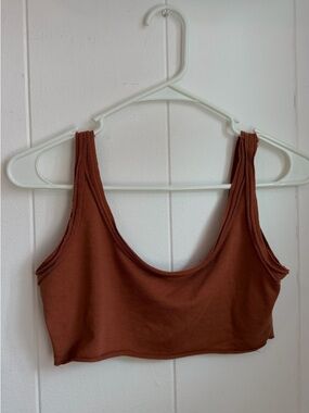 SHEIN Rust Brown Ribbed Scoop-Neck Crop Top